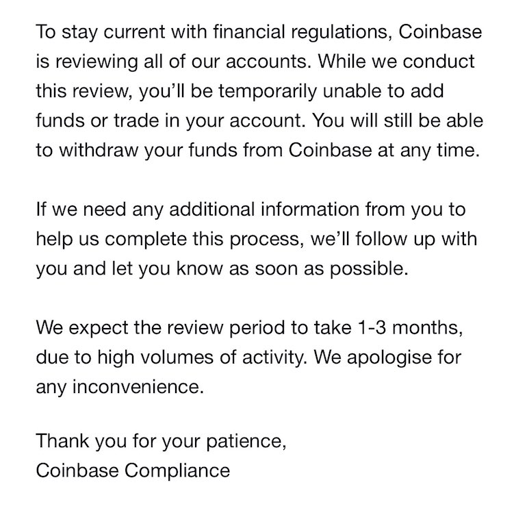 coinbase freezing funds